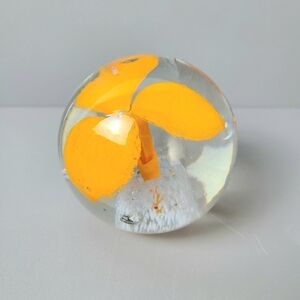 Floating Orange Flower Art Glass Handmade Crystal Paperweight